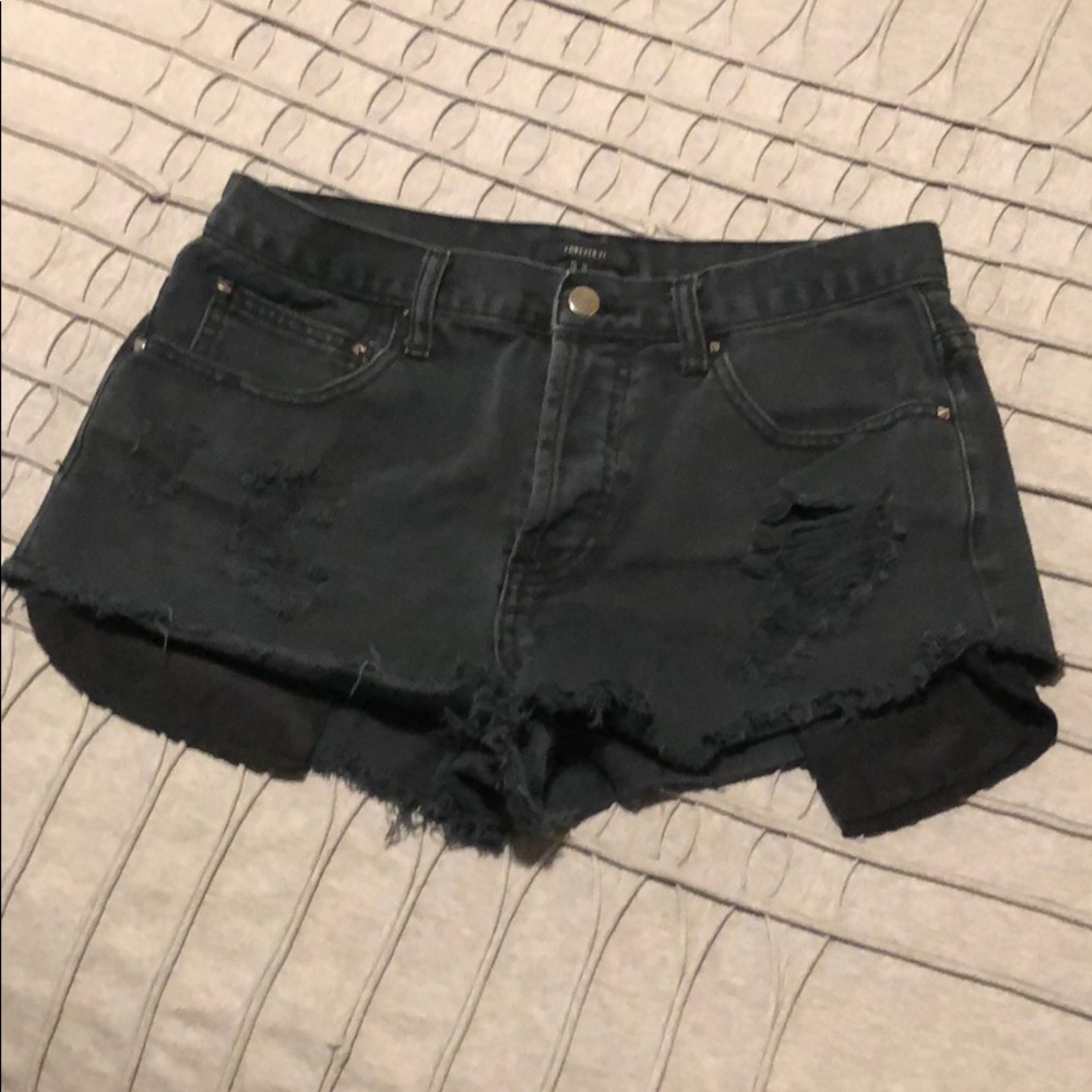 Black denim high waisted shorts